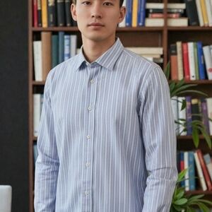 Men XL Banana Republic Button Down Light Blue Pink White Dress Shirt Striped